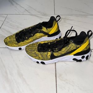 Nike React , Womans size 7.5 , Yellow Black White snake skin print